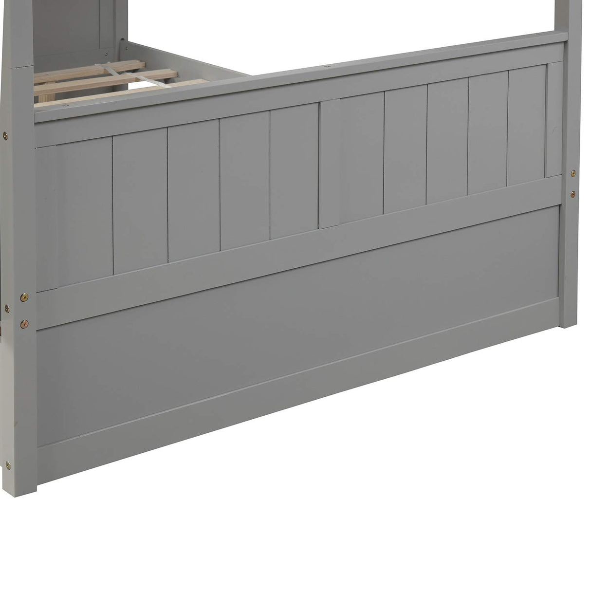 KLMM Full Over Full Bunk Bed with Trundle, Solid Wood Bunk Bed with Ladder and Safety Guard Rail, Can Accommodate 5 Person, Apply to Bedroom/Dormitory (Gray) KLMM