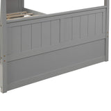 KLMM Full Over Full Bunk Bed with Trundle, Solid Wood Bunk Bed with Ladder and Safety Guard Rail, Can Accommodate 5 Person, Apply to Bedroom/Dormitory (Gray) KLMM