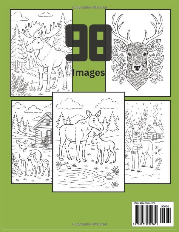 Deer, Elk, Moose Adult & Teen Coloring Book: 98 Majestic Wildlife Images (Nature and Wildlife Coloring Books) Majosta