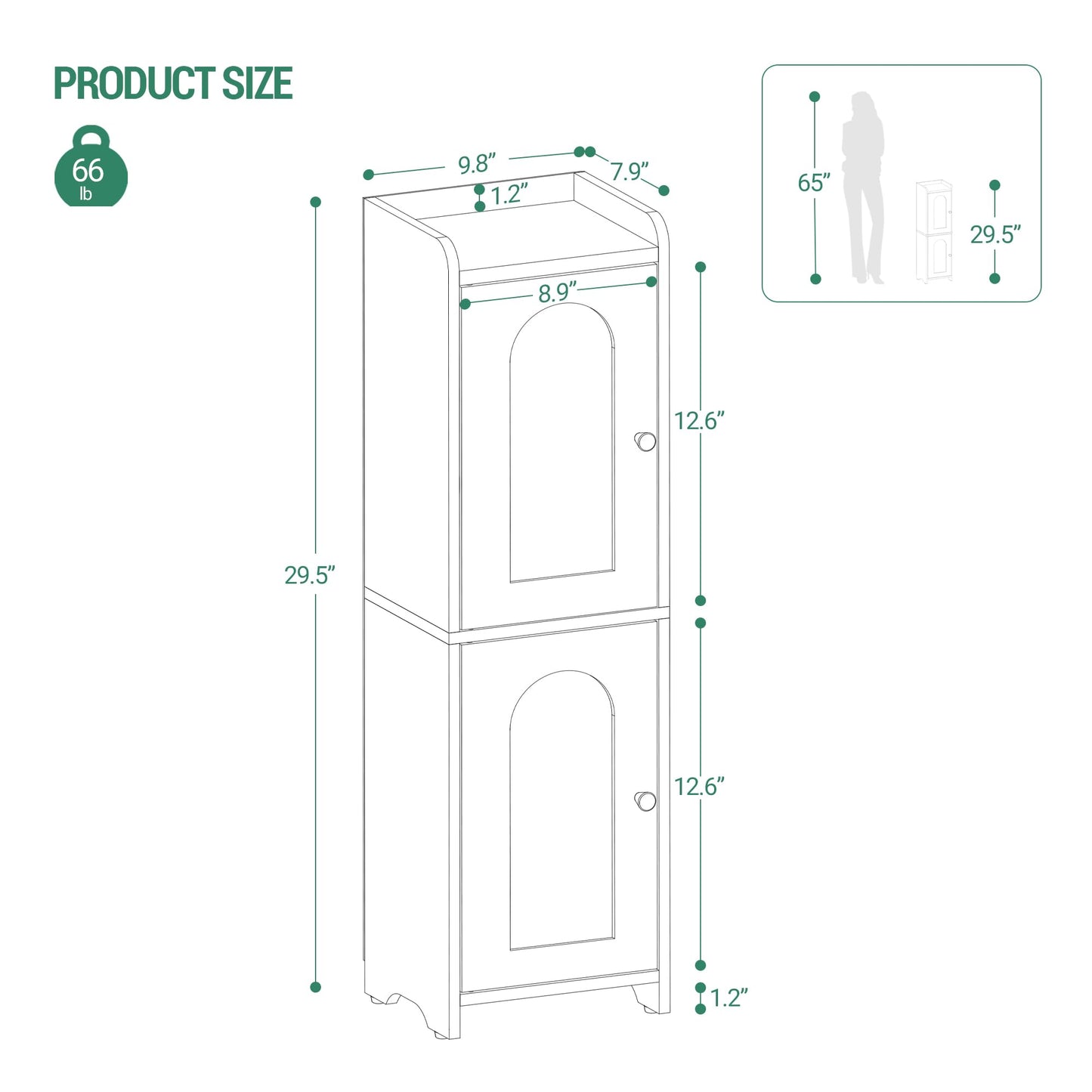 Hzuaneri Bathroom Storage Cabinet, Corner Floor Cabinet with 2 Doors and Adjustable Shelf, Narrow Toilet Paper Cabinet, Bathroom Organizer for Small Spaces, White BC19913X