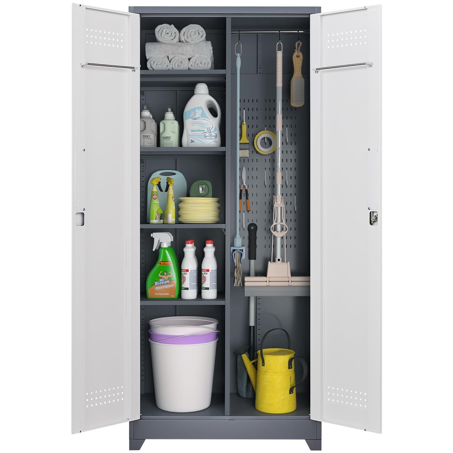 IRONFFICE 72.8" H Metal Storage Cabinet for Brooms,Broom Closet Storage Cabinet,Utility Cabinet for Brooms and Mops,Laundry Room Closet Storage Cabinets - WoodArtSupply