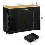 Lyromix 53" Long Kitchen Island with Trash Can Storage, Black Kitchen Island with Garbage Bin 10 Gallon, Portable Island with Trash Can, Wood Top, Spice Rack and Drawers Lyromix