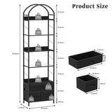 Turosur Arched Bookshelf with 3 Drawers & LED Lights, 83" Tall Narrow Bookcase with Open Shelves, 6 Tier Industrial Bookshelf for Living Room, Bedroom, Study, Black Turosur