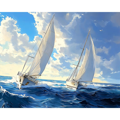 Natuyalo Paint by Numbers for Adults Beginner, Sailboat Acrylic Easy Paint by Numbers Kits Ocean Landscape Craft Kits for Adults Suitable for Home Wall Decoration Flameless 16x20 Inch