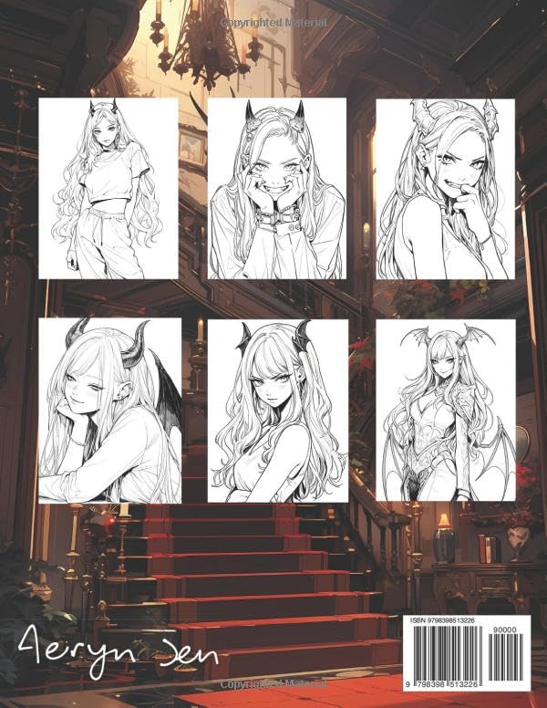 Anime Coloring Book: Demon Girls Edition: Manga Art & Anime Enthusiasts Stress Relief Adult Coloring WoodArtSupply