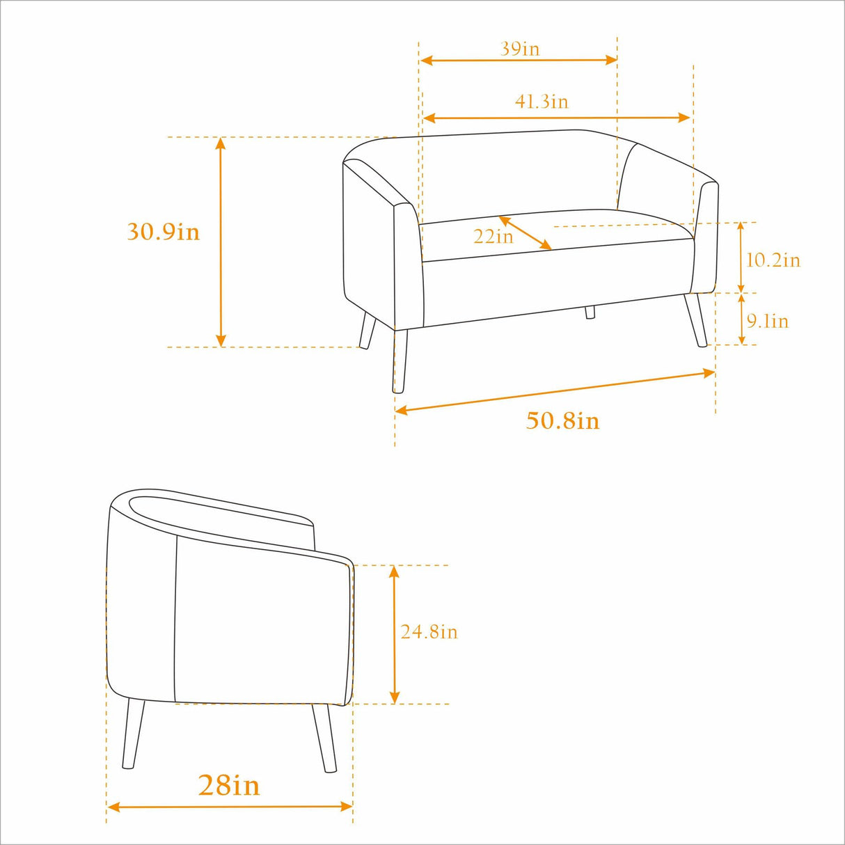 Nahenduo Corduroy Loveseat Sofa and Small Couch for Bedroom, 2 Seater Mini Couch for Small Rooms, 51" W Wood Legs, Comfy Foam+Spring (Ivory White) Nahenduo