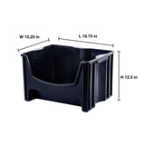 Mighty Tuff Jumbo Stackable Storage Bins, Pack of 3, Easy-Access Storage, Large Easy-To-Grip Handles, Wide Front Opening, Interlocking, Stack Vertically, Black Mighty Tuff