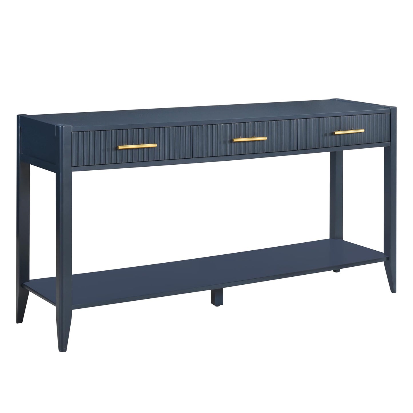 60" Modern Wooden Console Table Sofa Table with 3 Vertical Stripe Drawers, Open Bottom Shelf and Long Legs for Entryway, Hallway, Living Room, Foyer, Corridor (Navy Blue-04)