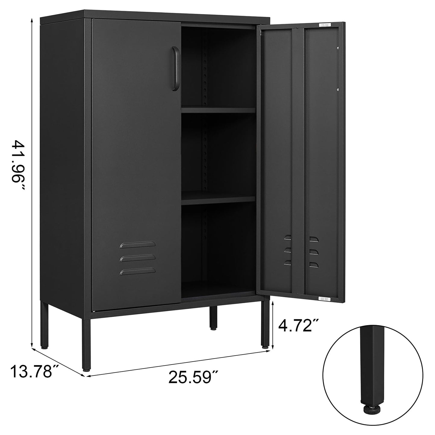 IRONFFICE Metal Locker Storage Cabinet,Black Accent Storage Cabinet, Metal Pantry Cabinet with Doors,Locker Cabinet for Living Room,Kitchen,Office - WoodArtSupply