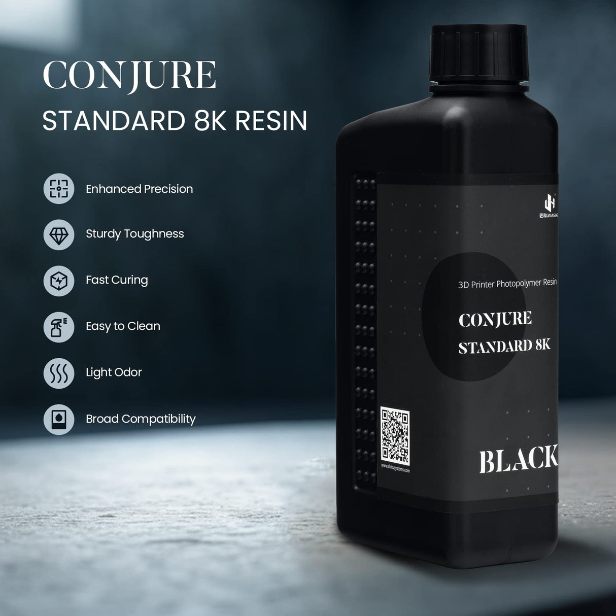 2kg 3D Printing Resin Conjure Standard Resin, Upgraded High Precision 405nm Standard UV Light Curing Photopolymer Fast Curing Resin for LCD/DLP/MSLA 3D Printer (Black, 2kg) chitu systems