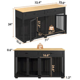 PIAOMTIEE Dog Crate Furniture, 72.4 Inch Wooden Dog Kennel, Modern Decorative Dog House, Dog Crate End Table with Double Doors, Drawers, Divider, Indoor Dog Cage for Large Medium Dogs, Black PIAOMTIEE