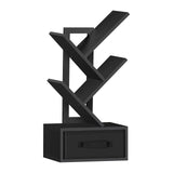 SHEEPAM 4-Tier Classic Black Tree Bookshelf with Drawer – Modern Wooden Desktop Bookcase for Organising Books and Collectibles SHEEPAM