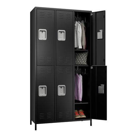 Aobabo Metal Storage Locker for Office Gym Bedroom Dormitory, 6 Doors Steel Storage Locker Cabinet for Employees, Industrial Storage Locker with 12 Hooks, Black (6 Door-Black), Assembly Required Aobabo