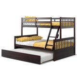 KOMFOTT Wood Twin Over Full Bunk Bed with Trundle, Bed Frame with Solid Pine Wood Frame, Space-Saving Bunk Bed with Ladder & Safety Guardrails, No Box Spring Needed KOMFOTT