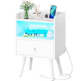 Yoobure Nightstand with Charging Station, Modern Night Stand with LED Lights, Wood Nightstands with Fabric Drawer & Storage Shelf, Night Stands Bedside Table with USB Ports for Bedroom, Office, Home Yoobure
