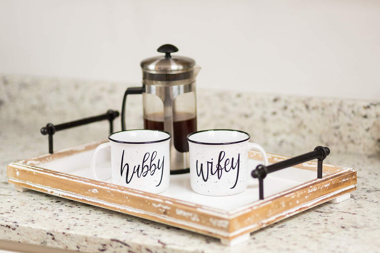 CAM N HONEY Farmhouse Hubby and Wifey Funny Campfire Couples Coffee Mug Set | 14oz Ceramic Mugs | Perfect for Husband and Wife CAM N HONEY