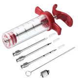 Meat Injector Syringe - 3 Marinade Injector Needles for BBQ Grill, Premium Portable Turkey Injector kit for Smoker,Marinades Injector for Meats With 1oz Large Capacity 1 Brush Easy to Use & Clean Red Kingsmile