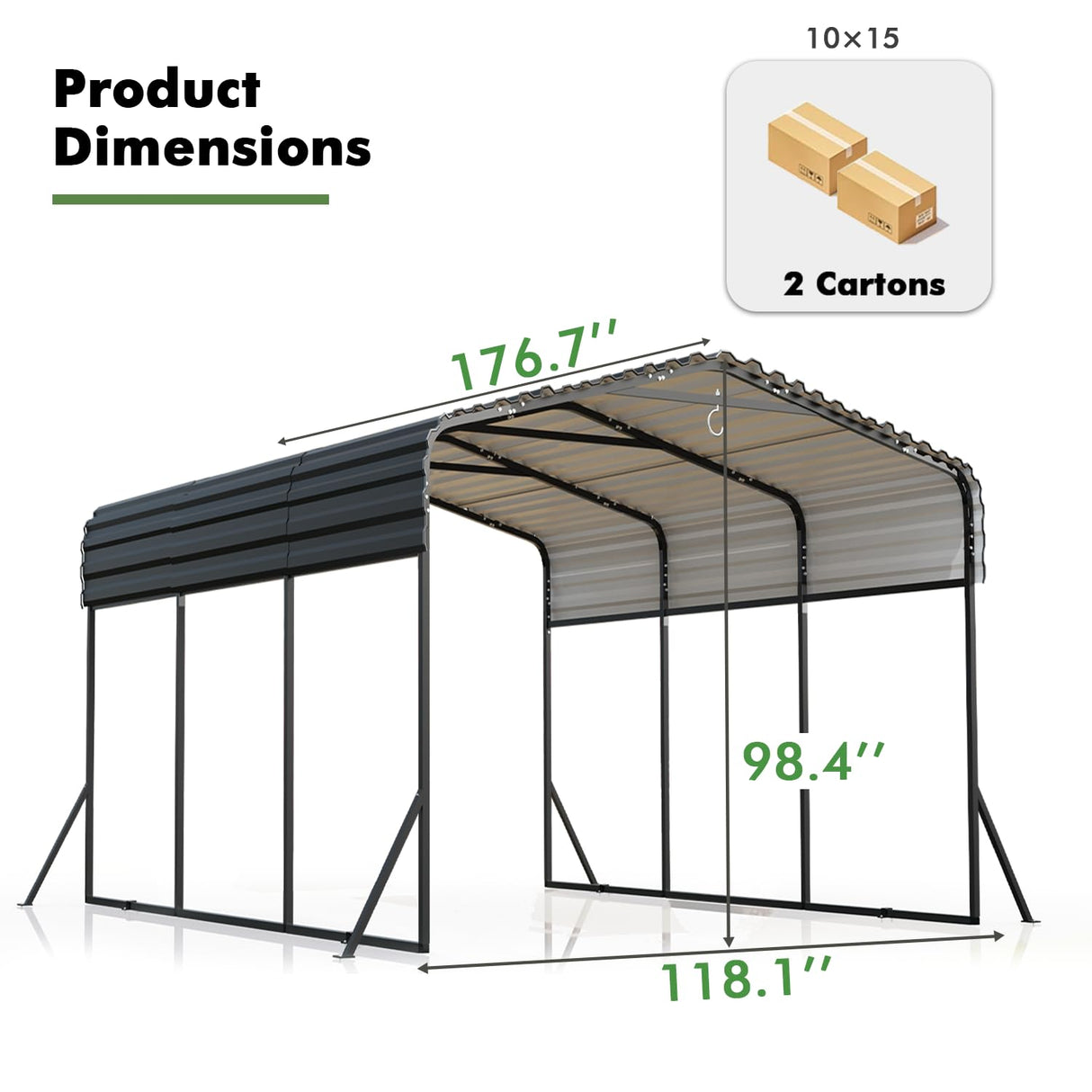 10x15FT Metal Carport, Heavy Duty Car Port Canopy with Iron Roof and Frame, Extra Large Carports Withstand Strong Wind or Heavy Rain, Suitable for Parking Pickup, Boat, Car, and Tractor WUKHG