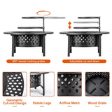 OutVue 36 Inch Fire Pit with 2 Grills, Wood Burning Fire Pits for Outside with Lid, Poker and Round Waterproof Cover, BBQ& Outdoor Firepit & Round Metal Table 3 in 1 for Patio, Picnic, Party OutVue