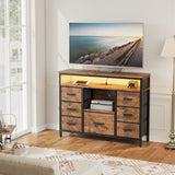 J-yaamiZz 7 Drawer Dresser TV Stand with Power Outlets and LED Lights, Entertainment Center with Open Shelf, Media Console for 50“ TV, Dresser for Bedroom (Brown) J-yaamiZz