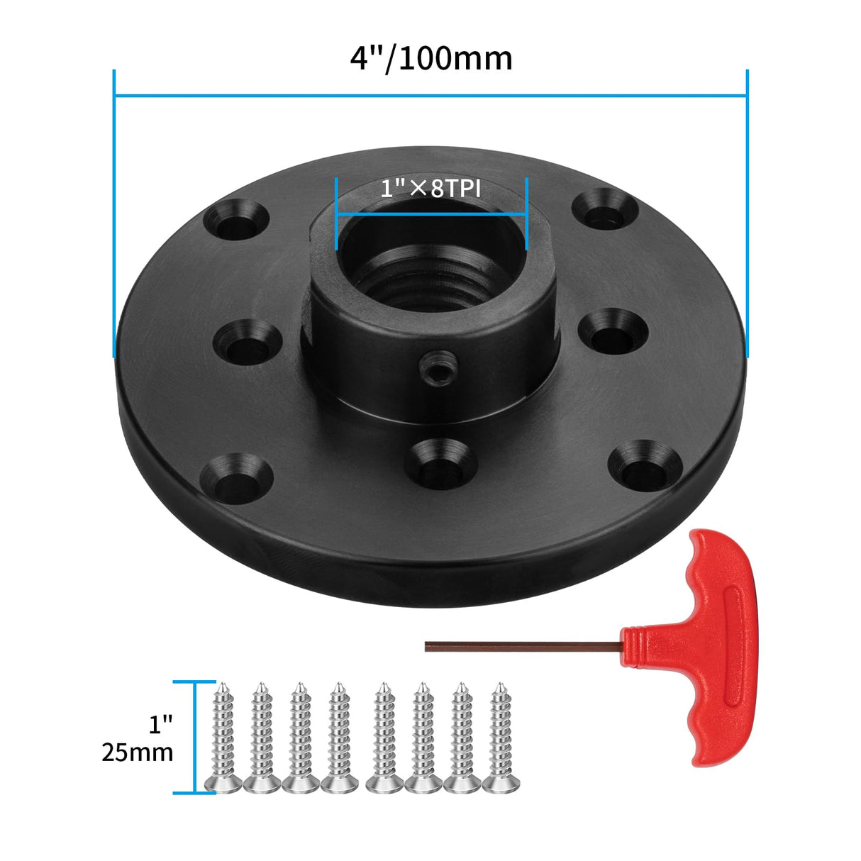 SIIIXS 4'' Steel Wood Lathe Faceplate,Faceplate for Wood Lathe,Lathe Face Plate Fit for 1''X8TPI Spindle without Screwchuck SIIIXS