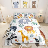 Feelyou Kids Zoo Animal Comforter Set Cute Wild Animals Bedding Set Cartoon Safari Wild Print Comforter for Boys Girls Children Teens Bedroom Decor Exotic Natural Theme Duvet Set Twin Size Feelyou