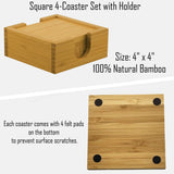 Customized Bamboo Square Coaster Set of 4 with Holder, Engraved Drink Custom Coasters – Wedding, Birthday, Anniversary, Dad, Mother, Corporate Gift JDS