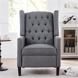 Arm Pushing Recliner Chair, Modern Button Tufted Wingback Manual Push Back Recliner Chair with Nailhead Trim & Wood Legs, Upholstered Living Room Chair Single Reclining Sofa Home Theater Seating Grey LLS