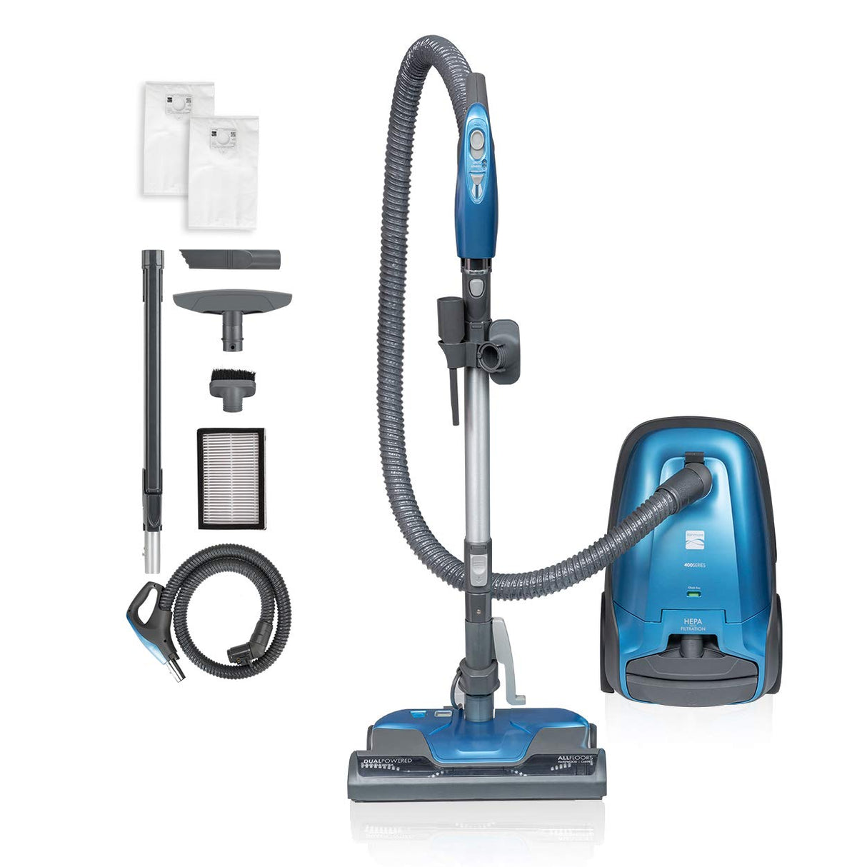 Kenmore Pet Friendly Lightweight Bagged Canister Vacuum Cleaner with Extended Telescoping Wand, HEPA, 2 Motors, Retractable Cord, and 4 Cleaning Tools, Blue Kenmore
