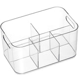 5-Compartment Clear Plastic Bin - Divided Art Supplies, Cosmetic Makeup Caddy Organizer - Multiuse Storage Container for Vanity, Bathroom, Kitchen, Office, Craft, Shower, Cleaning Items, (1 Pack) AOZITA