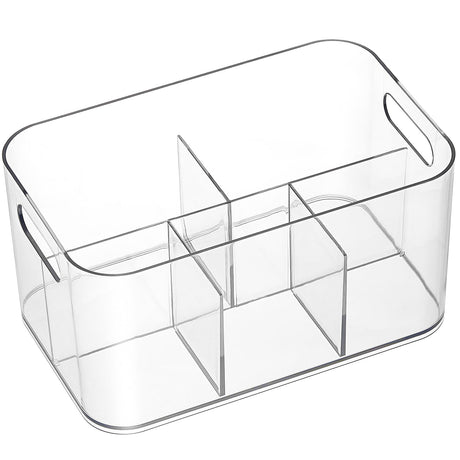 5-Compartment Clear Plastic Bin - Divided Art Supplies, Cosmetic Makeup Caddy Organizer - Multiuse Storage Container for Vanity, Bathroom, Kitchen, Office, Craft, Shower, Cleaning Items, (1 Pack) AOZITA