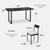 Best Choice Products 7-Piece Modern Dining Room Set, Kitchen Table Set, Dining Table w/ 6 Chairs, Upholstered Cushions, Solid Metal Frame, Curved Backrest - Black/Ivory Best Choice Products