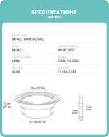 Baffect BBQ Charcoal Grill, 13.7 inch Non-stick Stainless Steel Korean Barbecue Grill, Portable Charcoal Stove for Outdoors Camping Picnic and Indoor Party Cooking Baffect