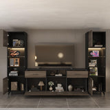 WOODTIME 3-Piece Large TV Stand with Lights and Bookshelves for TVs up to 70", Wall Unit Entertainment Center Media Console for Living Room & Home Theater WOODTIME