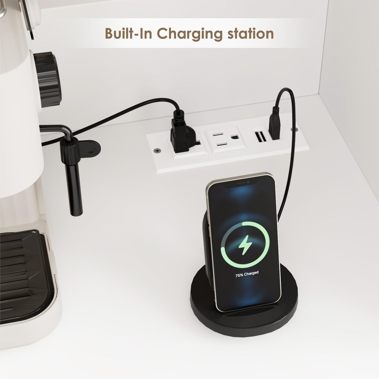 HIFIT 71" LED Kitchen Pantry Cabinet with Power Outlet, Large Kitchen Hutch Storage Cabinet with Arched Door & Shelves & 2 Drawers, Tall Modern Coffee Bar with Hutch for Home Dining Living Room, White HIFIT