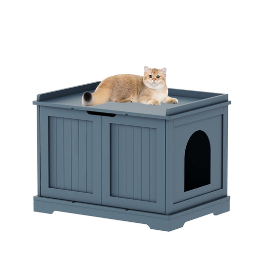 HOME BI Cat Litter Box Enclosure, Cat Litter Box Furniture Hidden, Cat Washroom Storage Bench, Pet Crate Furniture, Modern Wooden Cat Litter Cabinet, Cat Home, Kitty Hideaway, Gray - WoodArtSupply