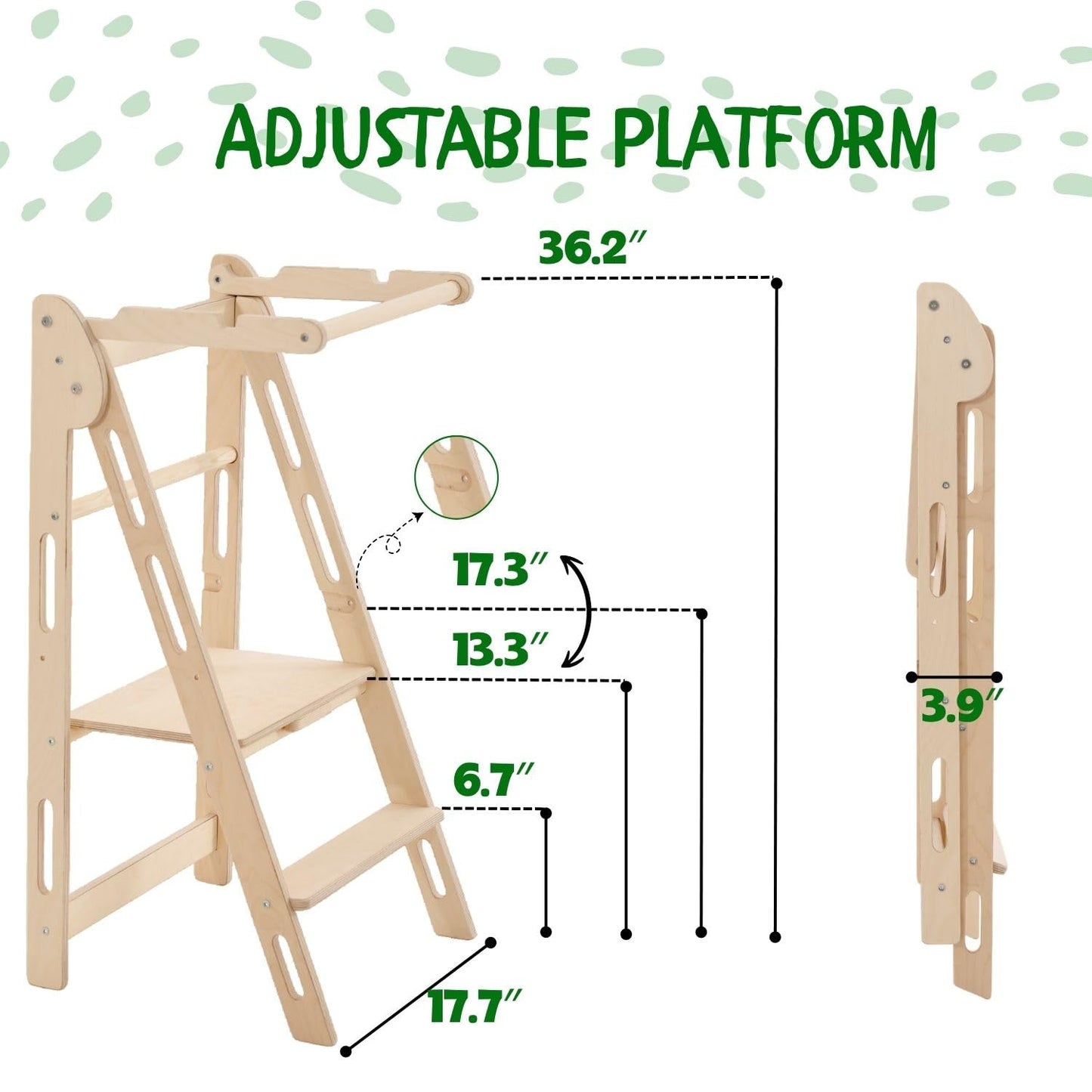 YK KIDS, Foldable Toddler Tower, Step Stool for Kids, Foldable Kitchen Tower for Kids, Step Stool with Safety Rail, Montessori Child Standing Tower (Natural)