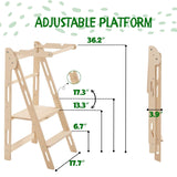 YK KIDS, Foldable Toddler Tower, Step Stool for Kids, Foldable Kitchen Tower for Kids, Step Stool with Safety Rail, Montessori Child Standing Tower (Natural) YK KIDS