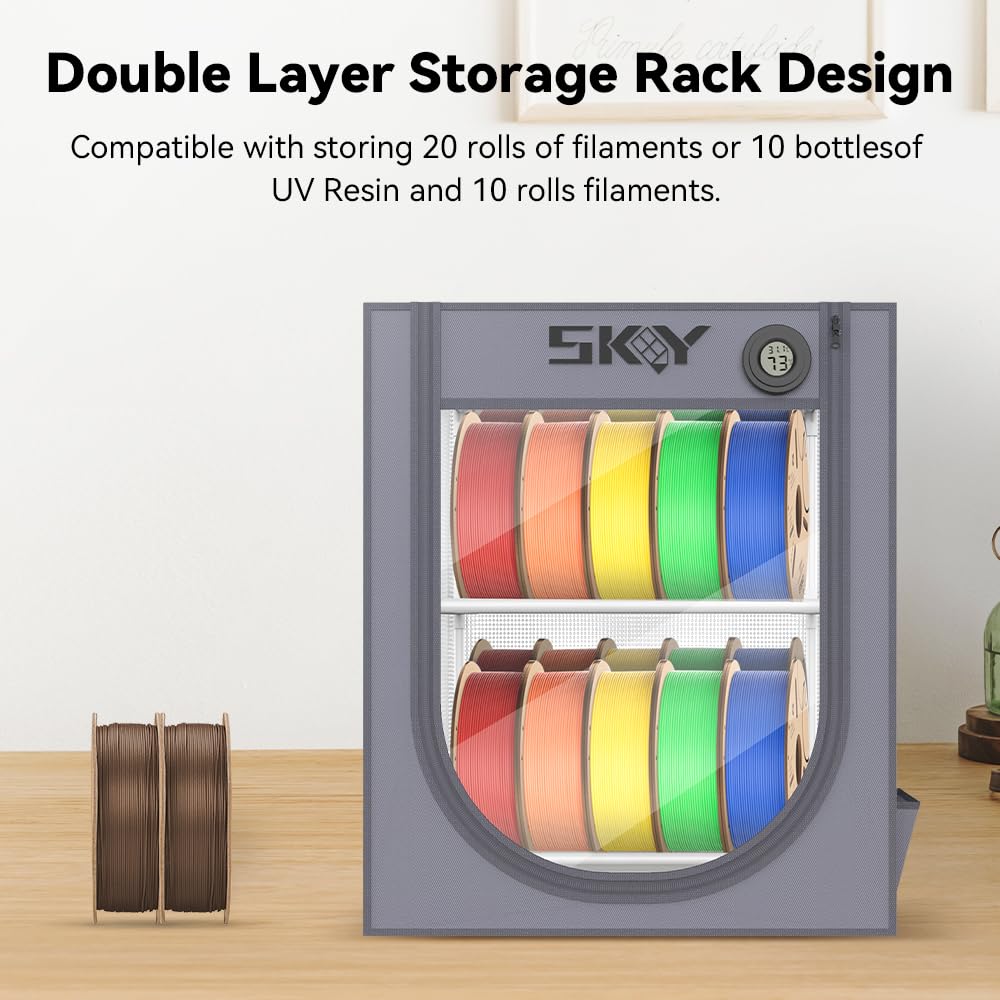 3D Printer Filament Storage Box with Hygrothermograph,Dustproof and Waterproof Storage Box Isolate Pets for Storage Double Layer Storage Rack and Easy to Store 20 roll Pack Cregrant3D