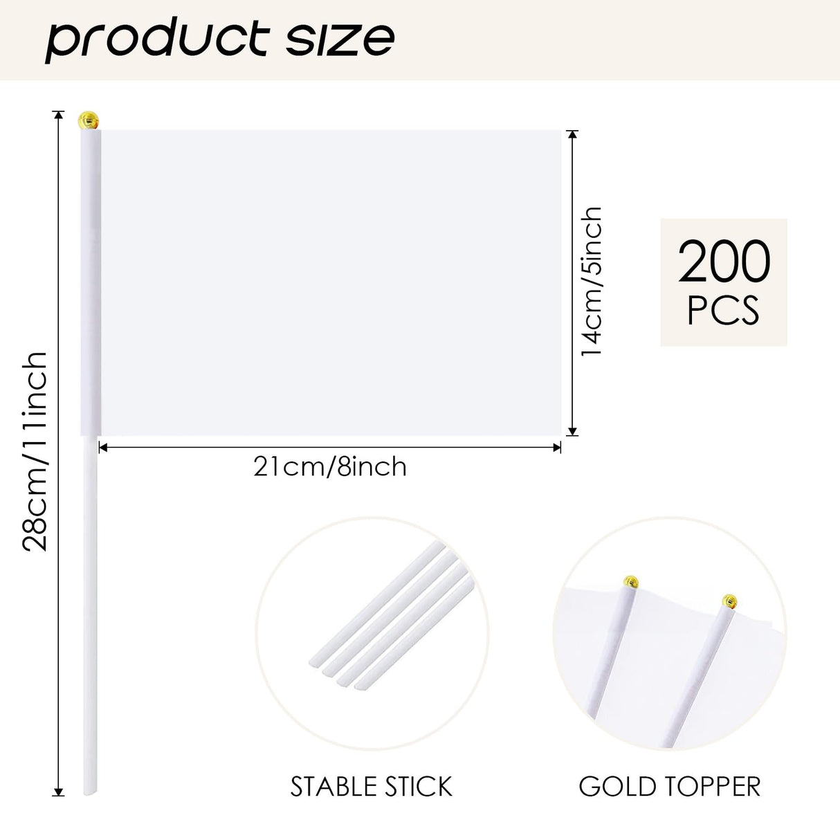 Hyuetrsa 200 Pcs Solid White Blank Sublimation Flags Small Hand Held Sublimation Flags, Mini White DIY Graffiti Flags on Stick,Party Decorations for Parades Birthday Wedding Events Celebration Hyuetrsa