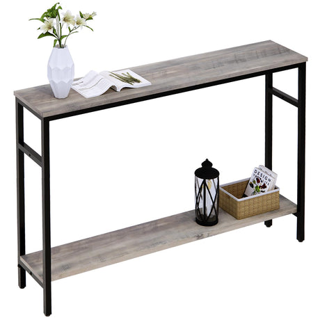 Timberer Narrow Console Table, 47 Inch Sofa Table with Adjustable Shelf, 2-Tier Long Skinny Table for Hallway, Entryway, Living Room, Foyer, Grey Timberer
