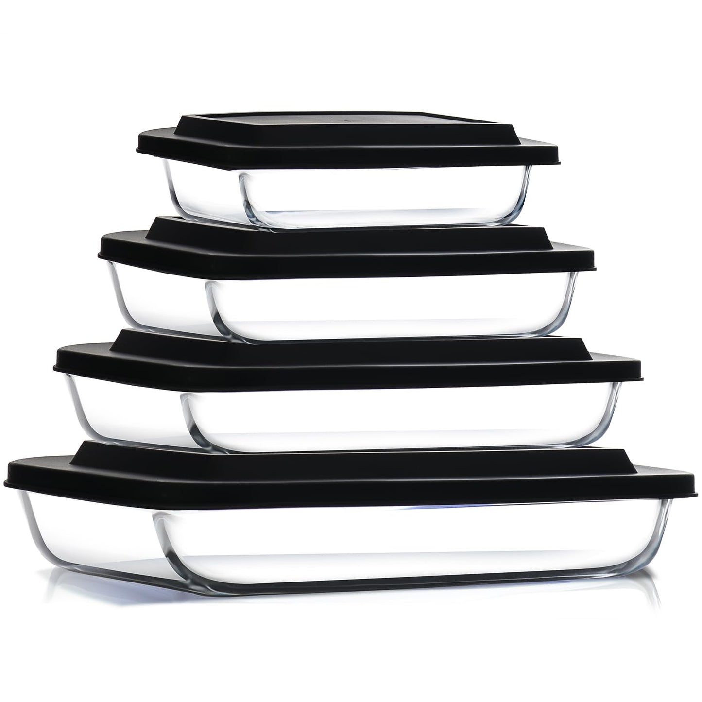 Nestl 4-Pack Glass Baking Dishes for Oven, Glass Food Storage Containers with Lids, Leakproof Casserole Dishes for Oven with Lid, Cooking, Microwave Oven Freezer Safe Bakeware, 9x13 Lasagna Pan Black