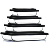 Nestl 4-Pack Glass Baking Dishes for Oven, Glass Food Storage Containers with Lids, Leakproof Casserole Dishes for Oven with Lid, Cooking, Microwave Oven Freezer Safe Bakeware, 9x13 Lasagna Pan Black Nestl