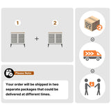 BVIUNTWO Farmhouse Buffet Cabinet with Storage, 63" Metal Base Console Table with Adjustable Shelves & 4 Doors, Antique White Sideboard for Kitchen, Dining Room, Living Room BVIUNTWO