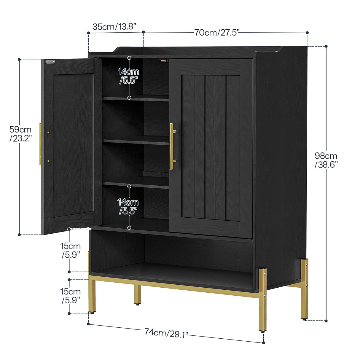 HOOBRO Shoe Cabinet, 5-Tier Shoe Storage Organizer with Doors, Wooden Shoe Cabinet Storage for Entryway, Freestanding Shoe Rack Cabinet with 3 Adjustable Shelves for Hallway, Gold and Black DB41SC01 HOOBRO