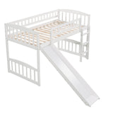 Bellemave Twin Loft Bed with Slide and Ladder, Low Loft Bed for Kids, Wood Loft Bed, for Boys Girls,White Bellemave