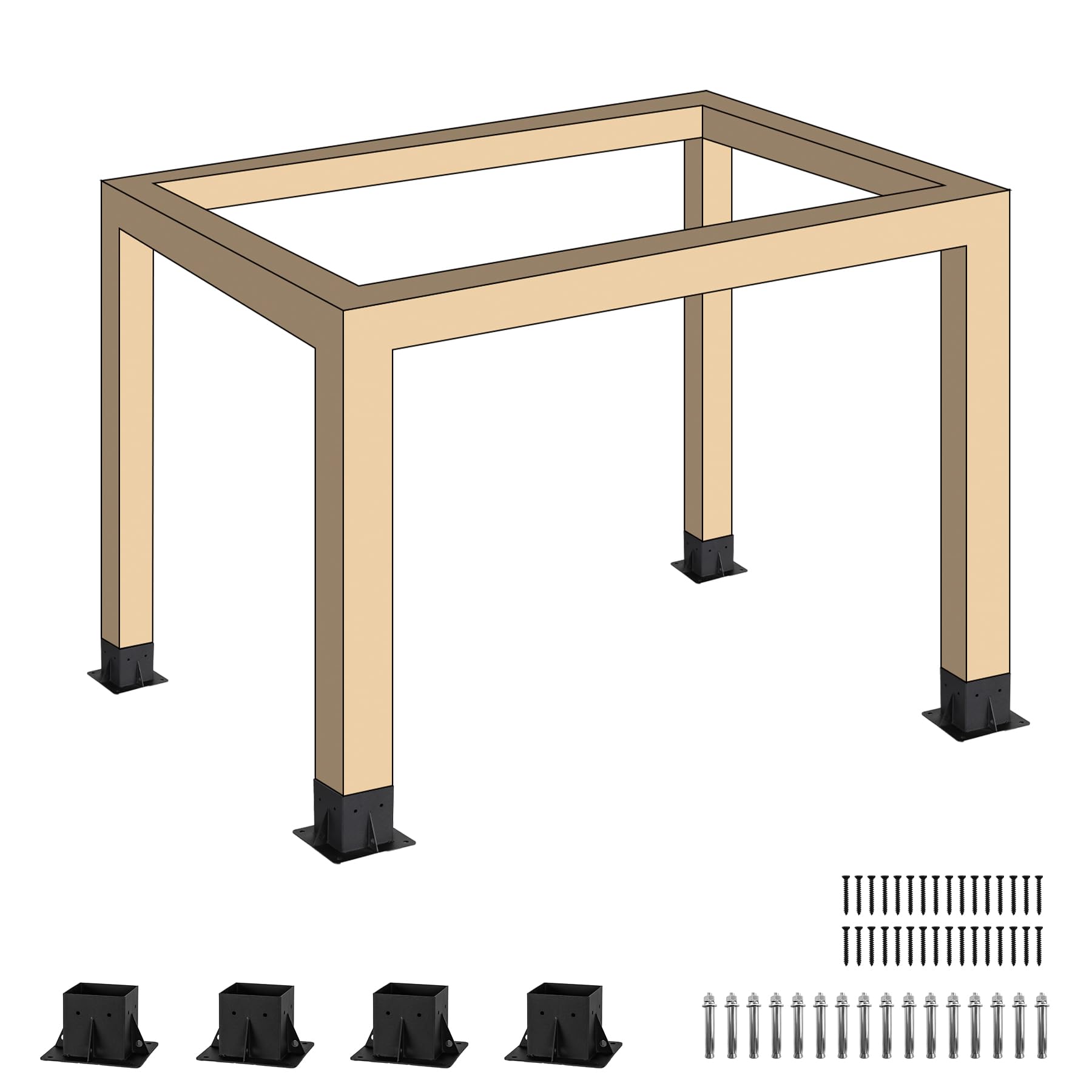 Neorexon Pergola Bracket Kit Elevated Wood Stand Kit Woodwork 4" x 4" (Actual 3.5" x 3.5"), Solid Steel Wooden Gazebo Kit for Outdoor, DIY Pergola Hardware Kit 4 PCS Base Brackets - WoodArtSupply