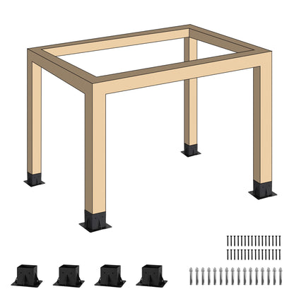 Neorexon Pergola Bracket Kit Elevated Wood Stand Kit Woodwork 4" x 4" (Actual 3.5" x 3.5"), Solid Steel Wooden Gazebo Kit for Outdoor, DIY Pergola Hardware Kit 4 PCS Base Brackets - WoodArtSupply