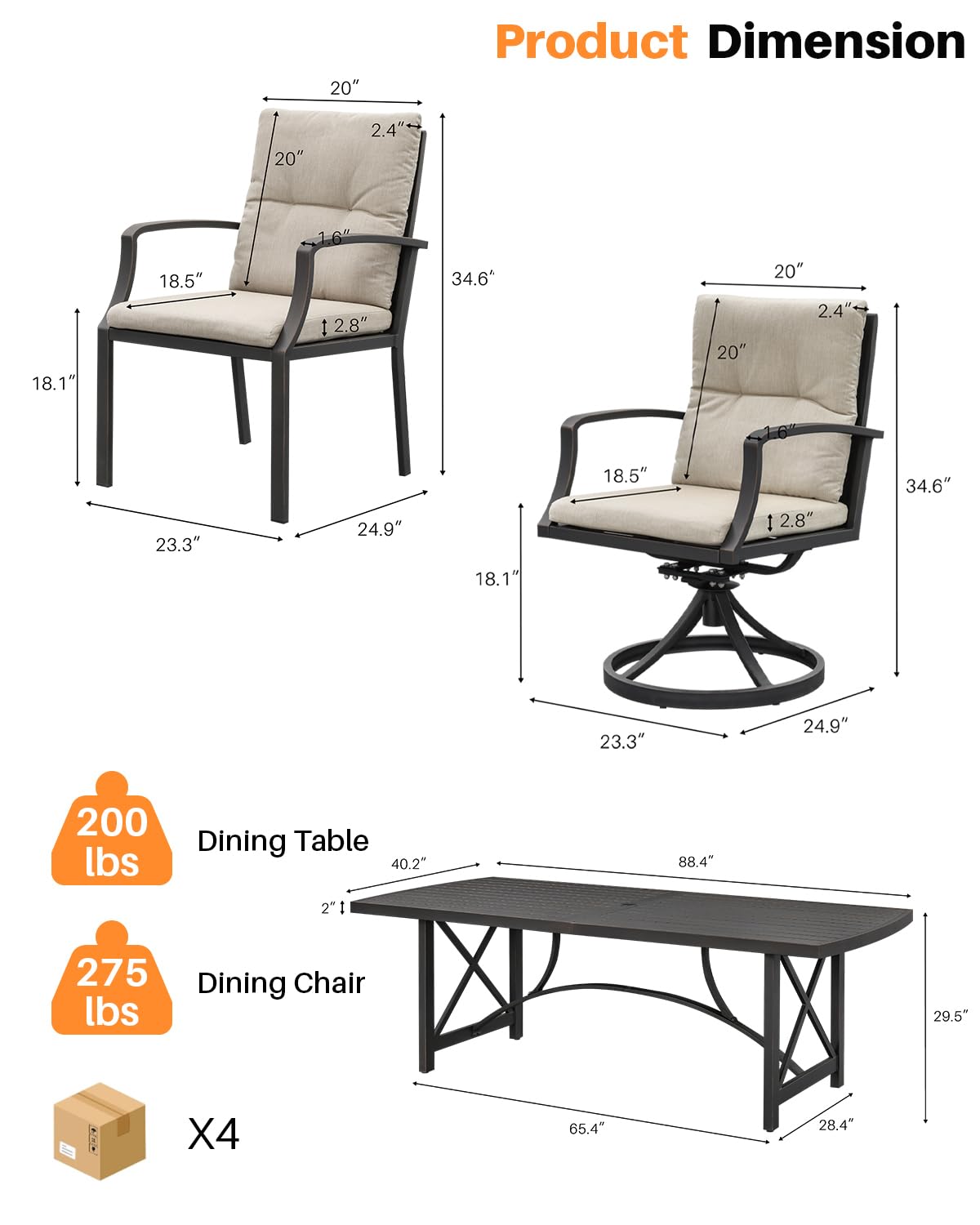 SEEHILL 9 Pieces Outdoor Dining Set, Aluminum Patio Dining Set for 8, Patio Table and Chairs Set with 2 Swivel Rocker Chairs, Patio Furniture Set with Umbrella Hole for Decks, Garden, Lawn, Gunmetal SEEHILL