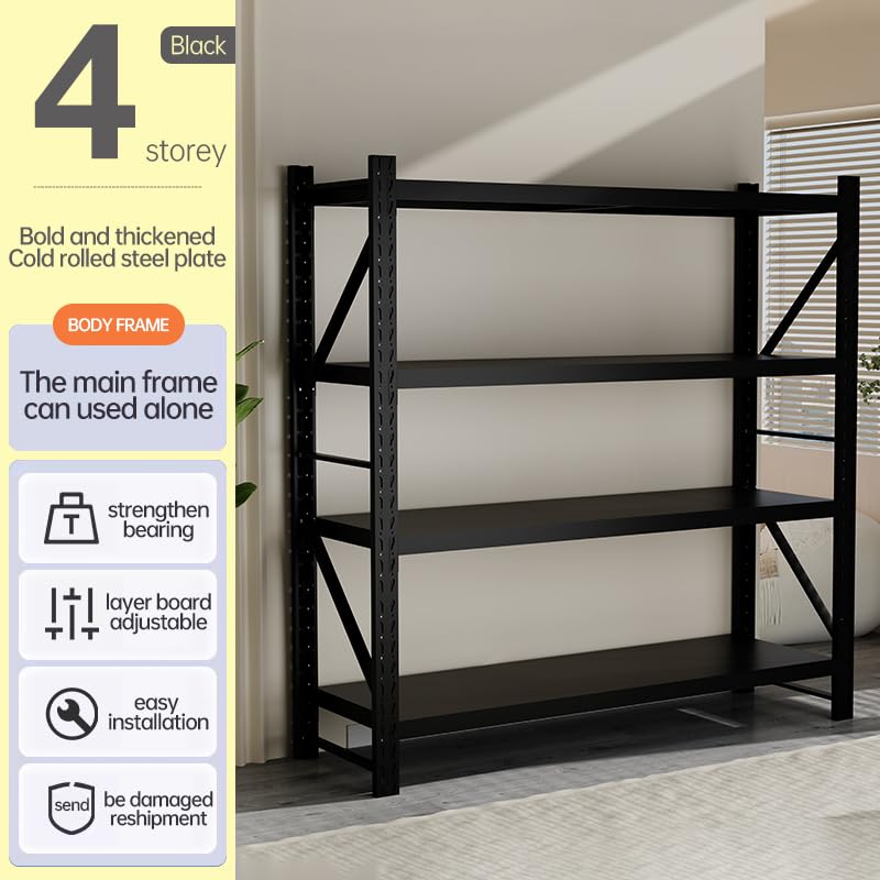 5000lbs Load Capacity,Heavy Duty 4-Tier Steel Shelving Unit, Adjustable Industrial Storage Rack for Garage Warehouse (Black, W78.74*D23.62*H78.74) Generic